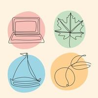 bundle of four elements one line style icons vector