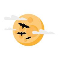 halloween full moon with bats flying night scene vector