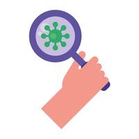 hnd with search magnifying glass flat style icon vector