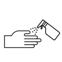 hand with spray bottle medical product line style vector