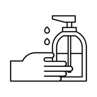 hand with antibacterial soap bottle line icon vector