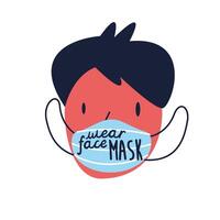 wear your mask lettering campaign with man using face mask flat style vector