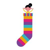 Chica en calcetín con rayas de colores hacia abajo símbolo vector