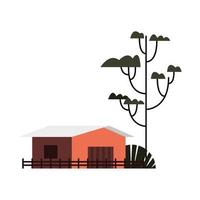 farm stable building facade with tree plant vector