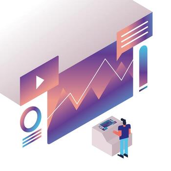 man and charts with web templates character vector