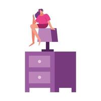 young woman using smartphone seated in drawer with imnsomia vector