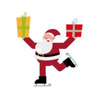 navidad santa claus con regalos en patines vector