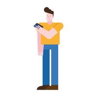 young man using smartphone character vector