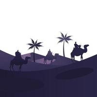 grupo de reyes magos en camellos y palmeras pesebres personajes silueta