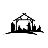 holy family mangers characters in stable with kings wise black silhouettes vector