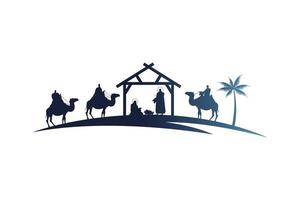 holy family mangers characters in stable with kings wise silhouettes vector