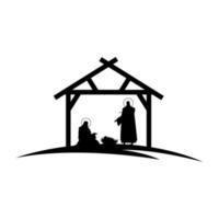 holy family mangers characters in stable black silhouettes vector