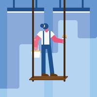 female constructor worker remodeling painting in scaffold vector