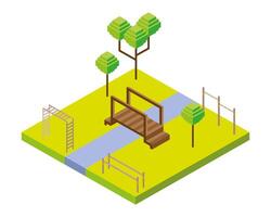 bridge and playground bars park scene Isometric style icon vector