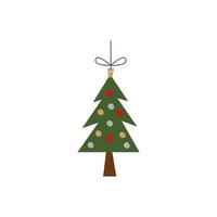 happy merry christmas pine tree with balls hanging vector