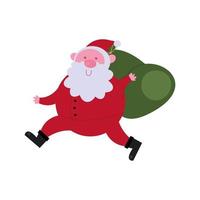 happy merry christmas santa claus running with bag vector