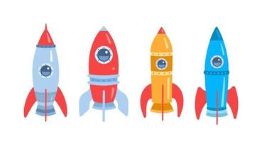 Space rocket. Cartoon flat illustration isolated on white background. Set. Vector illustration