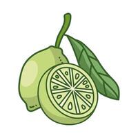 Limones con línea de fruta de hoja y diseño de vector de icono de estilo de relleno