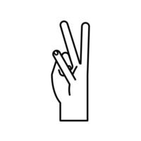 hand sign language v line style icon vector design