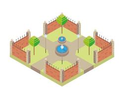 park with water fount scene Isometric style icon vector