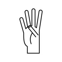 hand sign language four number line style icon vector design