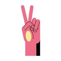 hand sign language two number line and fill style icon vector design