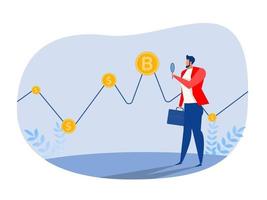 Businessman investor watch to finance bitcoin graph data stock exchange traders concept vector illustration.