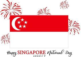 Singapore National Day banner with Singapore flag and fireworks vector