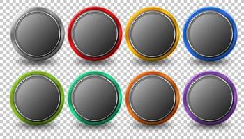 Set of rounded circle button with metal frame vector