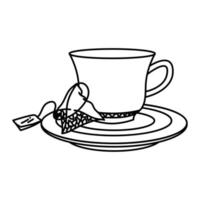 tea infusion bag and cup on plate line style icon vector design