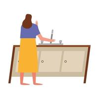 woman in front of kitchen drawers vector design