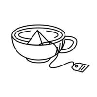 Bolsa de infusión de té en diseño de vector de icono de estilo de línea de taza