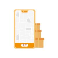 smartphone with delivery map and boxes vector design