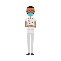 doctor masculino afro con personaje de máscara médica vector