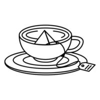 tea infusion bag in cup on plate line style icon vector design