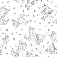 Engraving Goldfish Seamless Pattern vector