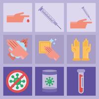 bundle of nine covid19 test set icons vector