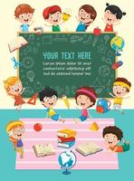 Little Children Studying And Playing At Preschool Classroom vector