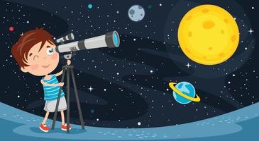 Kid Using Telescope For Astronomical Research vector