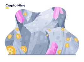 Crypto Mine Vector Flat Illustration. Digital Bitcoin Mine concept. Crypto mine cave concept illustration. Can be used for web, landing page, application, presentation, motion graphic, animation, etc