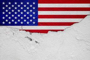 American flag, painted on the white plaster wall, Copy Space photo