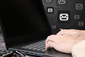 businessman hand working on laptop computer and worked at home concept photo