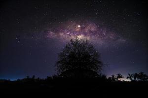 Night scenery with colorful and light yellow Milky Way Full of stars in the sky in summer Beautiful universe Background of space photo