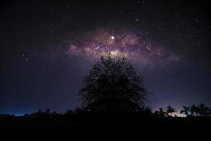 paisaje nocturno con colorido y amarillo claro vía láctea llena de estrellas en el cielo en verano hermoso universo fondo del espacio foto