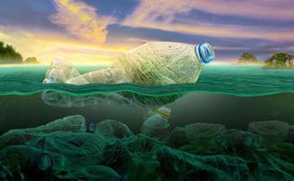 Plastic pollution in marine environmental problems Animals in the sea cannot live. And cause plastic pollution in the ocean Environmental concept photo