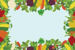 Colorful Vegetable Frame made of Corn, Turnips, Cucumbers, Beets, Paprika, Celery, Tomatoes Carrots with Space for Text vector