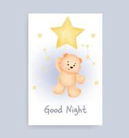 Baby shower card with cute teddy bear on the moon vector