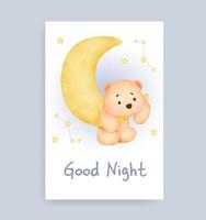 Baby shower card with cute teddy bear on the moon vector