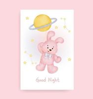 Baby shower card with cute rabbit on the moon vector