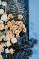 Fondo de telón de fondo de boda, decoración de flores.